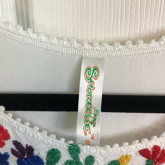 Shoreline White Embroidered Mexican Dress Short Sleeve Flowy Women's Size Small - Picture 3 of 6
